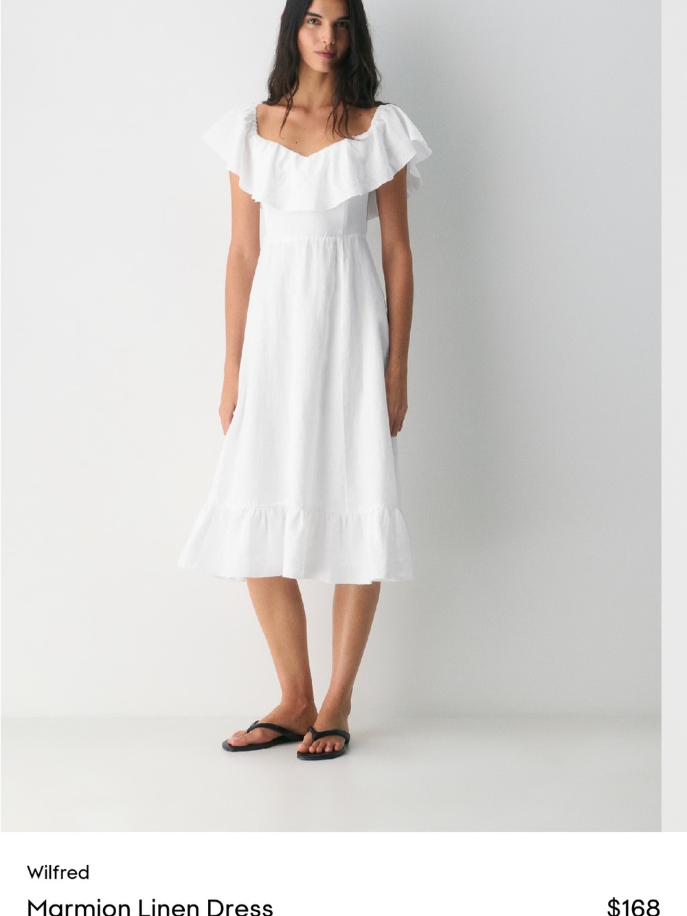 Wilfred White Linen Ruffle-Trim Midi Dress